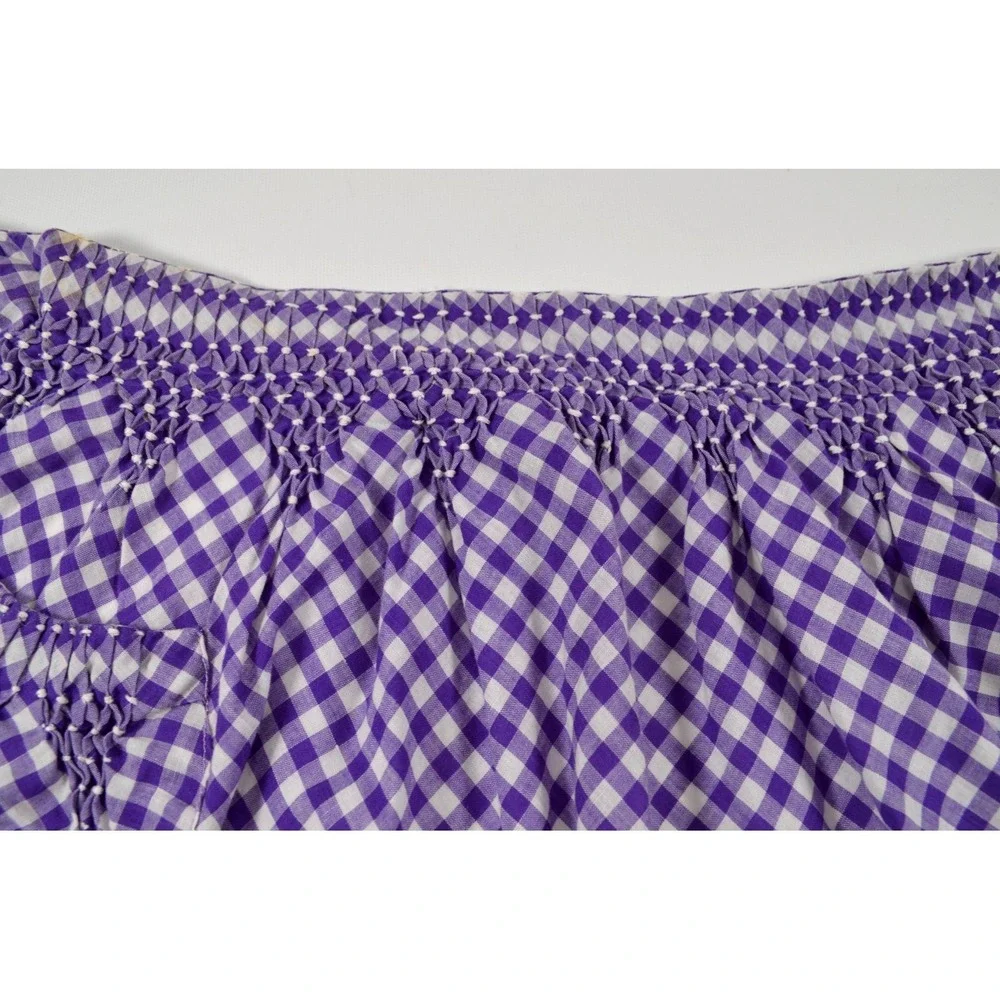 Vintage MCM 60s Half Apron Purple‎ & White Gingham Smocked Pocket Waist Band 20
